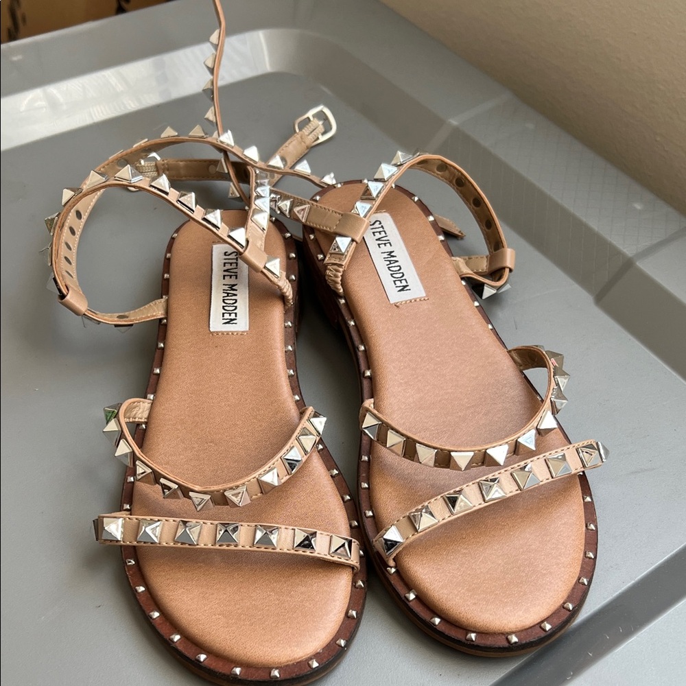 Steve Madden Tan Studded Strappy Sandals